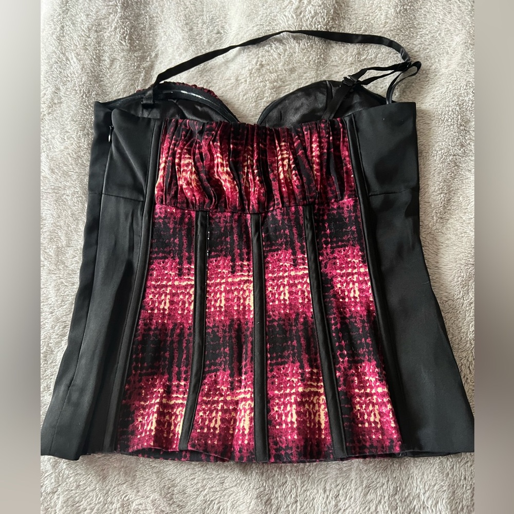 Bebe Black and Red Plaid Corset Top - Picture 2 of 5